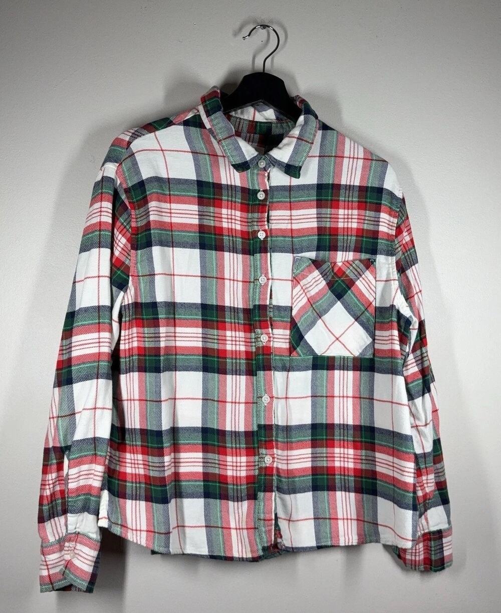 Aerie Shirt Womens Medium Multicolor Plaid Flannel Long Sleeve Button Up Pocket